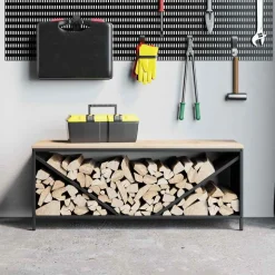 vidaXL Brandhoutrek met houten blad 100,5x35,5x40 cm zwart