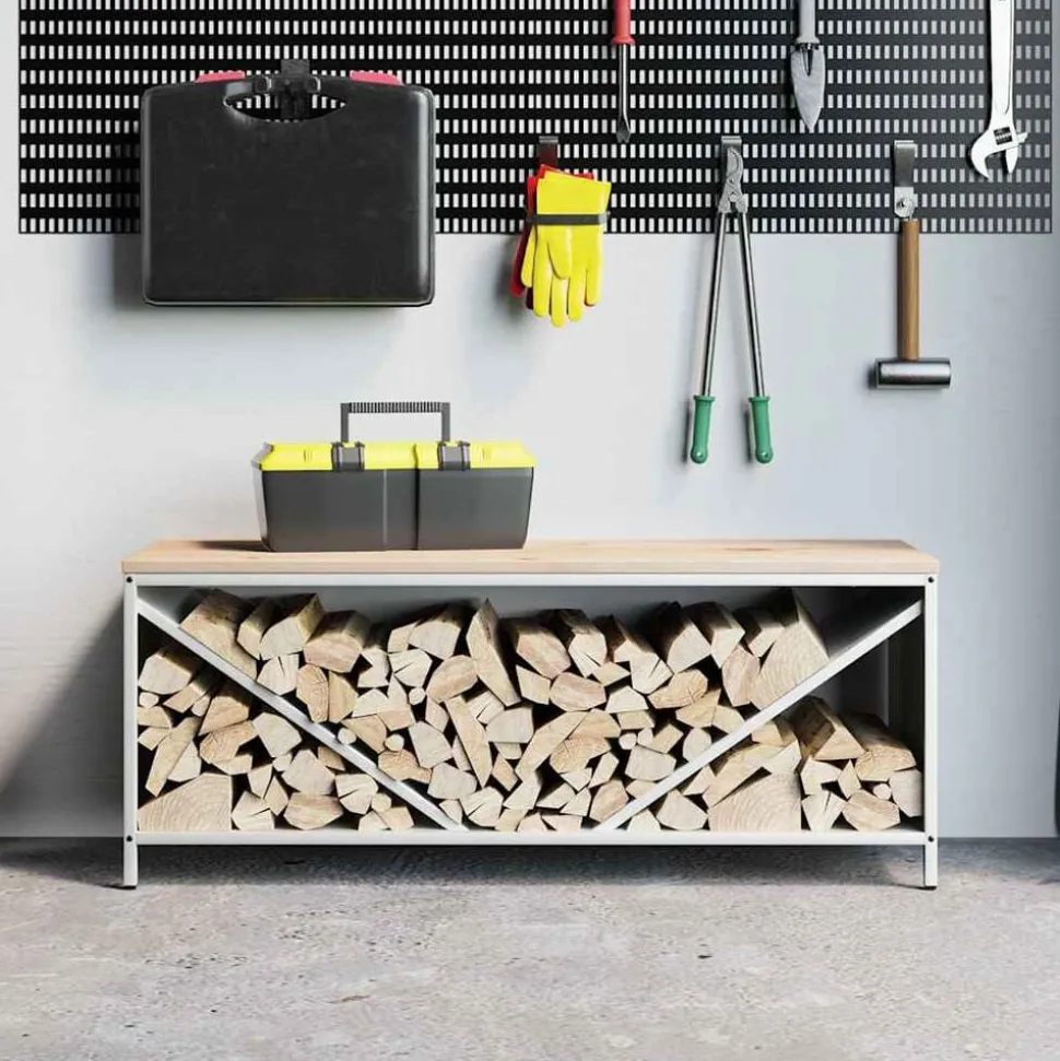 vidaXL Brandhoutrek met houten blad 100,5x35,5x40 cm wit