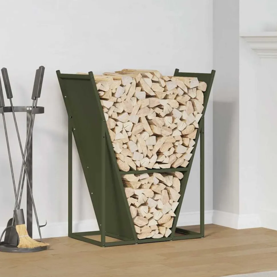 vidaXL Brandhoutrek 69,5x35x81 cm koudgewalst staal olijfgroen