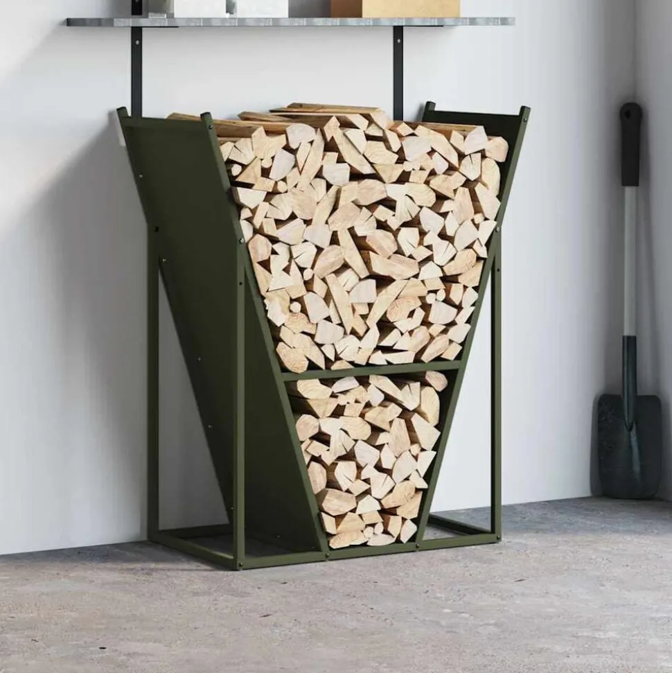vidaXL Brandhoutrek 69,5x35x81 cm koudgewalst staal olijfgroen