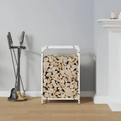 vidaXL Brandhoutrek 44x28x65 cm koudgewalst staal wit
