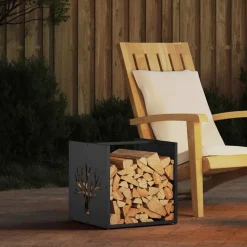 vidaXL Brandhoutrek 40x40x40 cm koudgewalst staal zwart