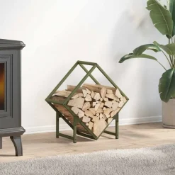 vidaXL Brandhoutrek 50x25x50 cm koudgewalst staal olijfgroen