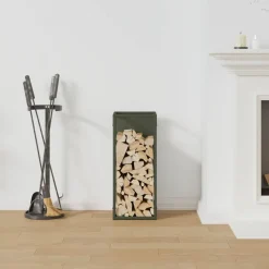 vidaXL Brandhoutrek 25x25x60 cm koudgewalst staal olijfgroen