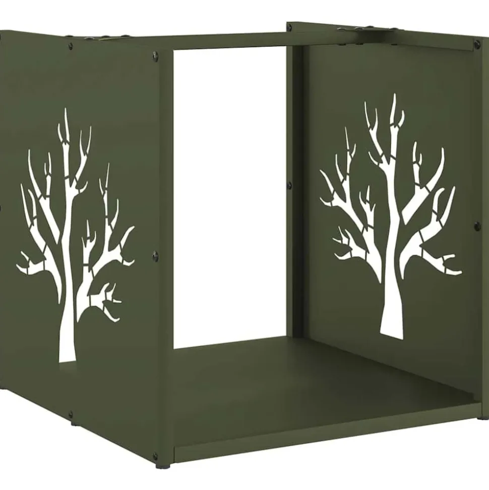 vidaXL Brandhoutrek 40x40x40 cm koudgewalst staal olijfgroen