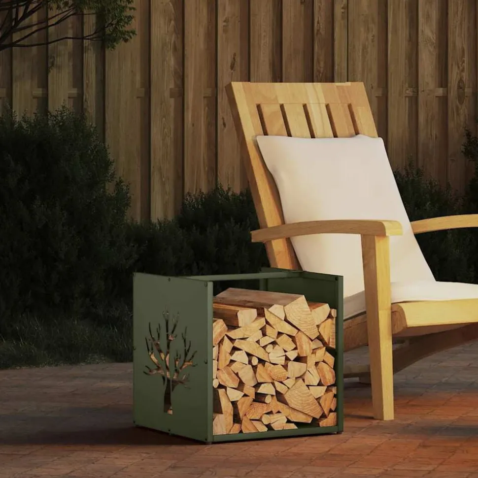 vidaXL Brandhoutrek 40x40x40 cm koudgewalst staal olijfgroen