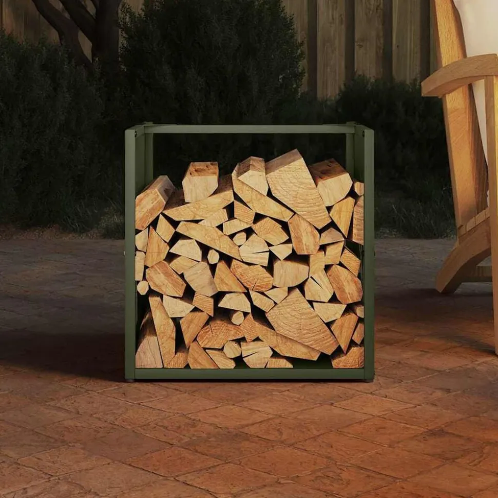 vidaXL Brandhoutrek 40x40x40 cm koudgewalst staal olijfgroen