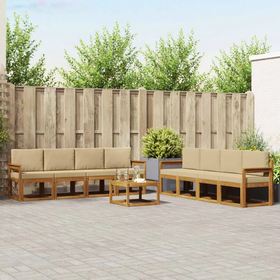 vidaXL Buiten bankenset 9 pcs Natuurlijk en Beige Massief Acaciahout
