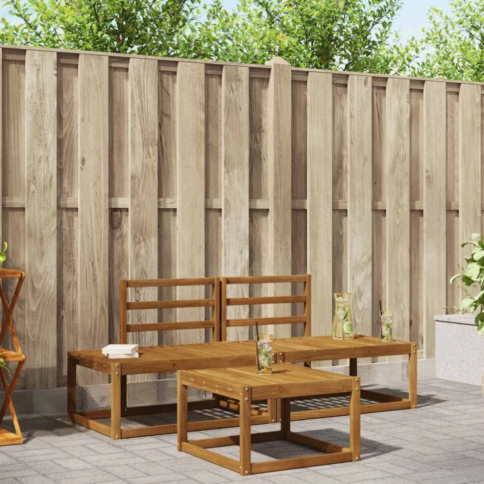 vidaXL Buiten bankenset 3 pcs Naturel Massief Acaciahout