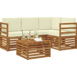 vidaXL Buiten bankenset 5 pcs Natuurlijk en Crème Massief Acaciahout