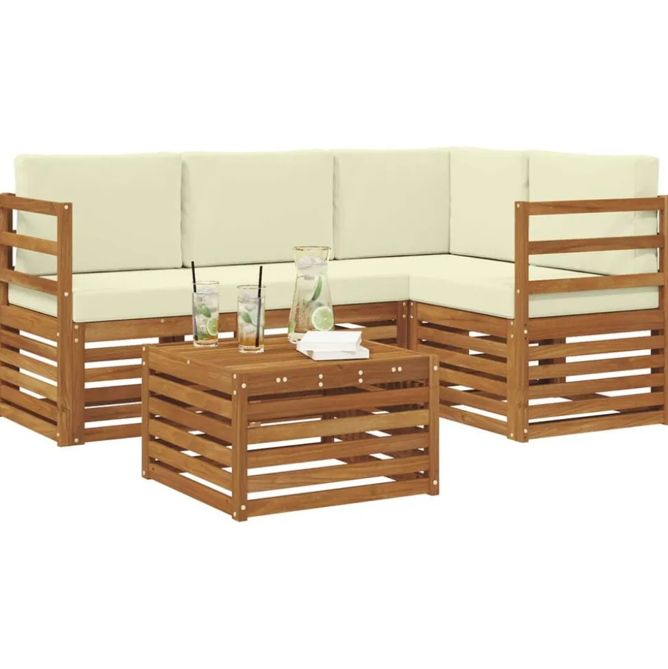 vidaXL Buiten bankenset 5 pcs Natuurlijk en Crème Massief Acaciahout