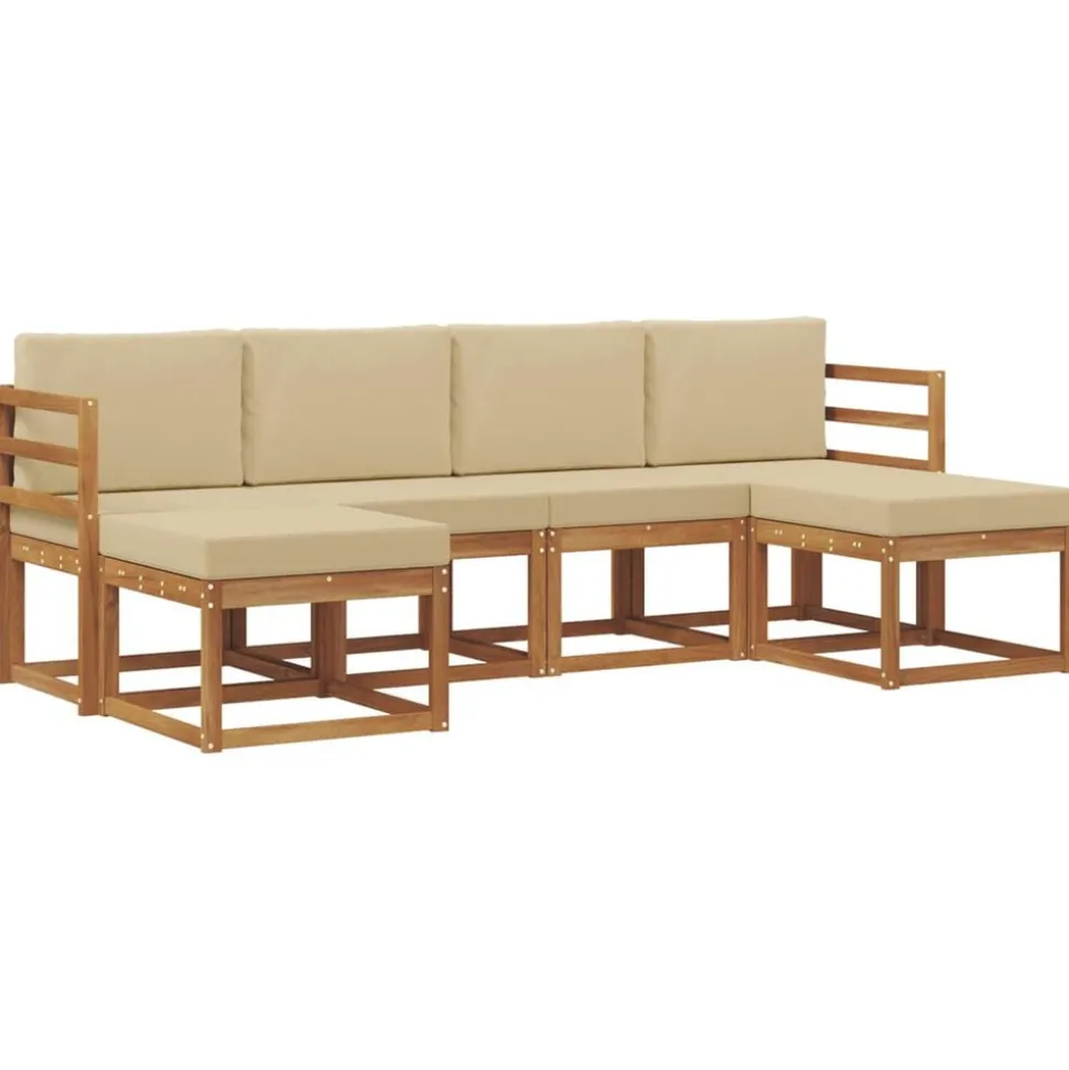vidaXL Buiten bankenset 6 pcs Natuurlijk en Beige Bewerkt hout
