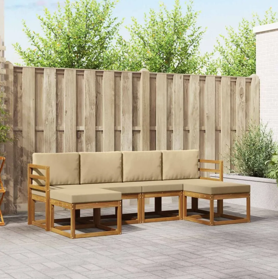 vidaXL Buiten bankenset 6 pcs Natuurlijk en Beige Bewerkt hout