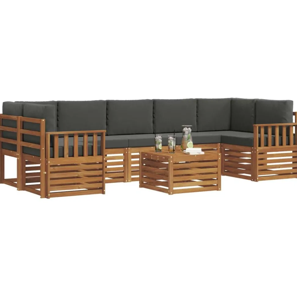 vidaXL Buiten bankenset met kussen 8 pcs Natuurlijk en Antraciet