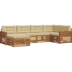 vidaXL Buiten bankenset met kussen 6 pcs Natuurlijk en Beige