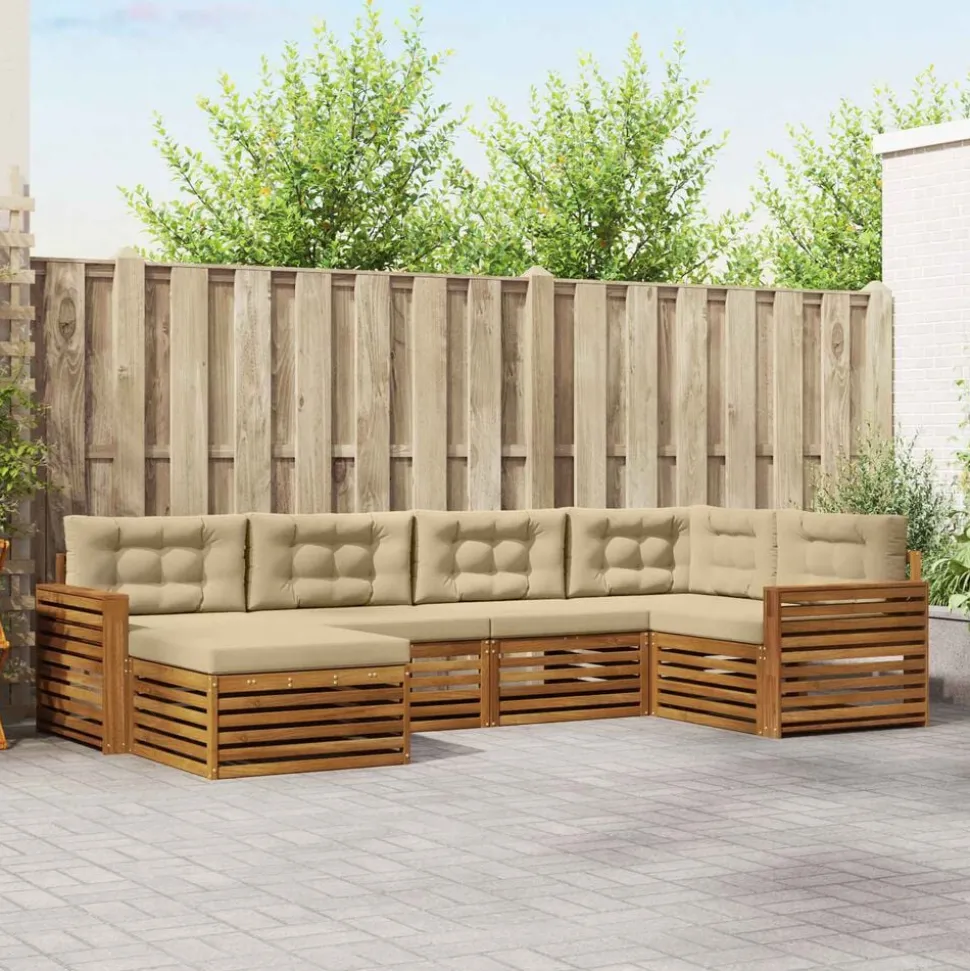 vidaXL Buiten bankenset met kussen 6 pcs Natuurlijk en Beige