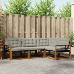 vidaXL Buiten bankenset met kussen 4 pcs Natuurlijk en Lichtgrijs