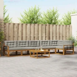 vidaXL Buiten bankenset met kussen 7 pcs Natuurlijk en Lichtgrijs