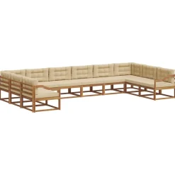 vidaXL Buiten bankenset met kussen 10 pcs Natuurlijk en Beige