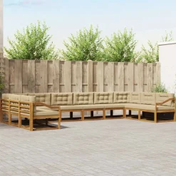 vidaXL Buiten bankenset met kussen 10 pcs Natuurlijk en Beige