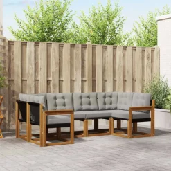 vidaXL Buiten bankenset met kussen 6 pcs Natuurlijk en Lichtgrijs