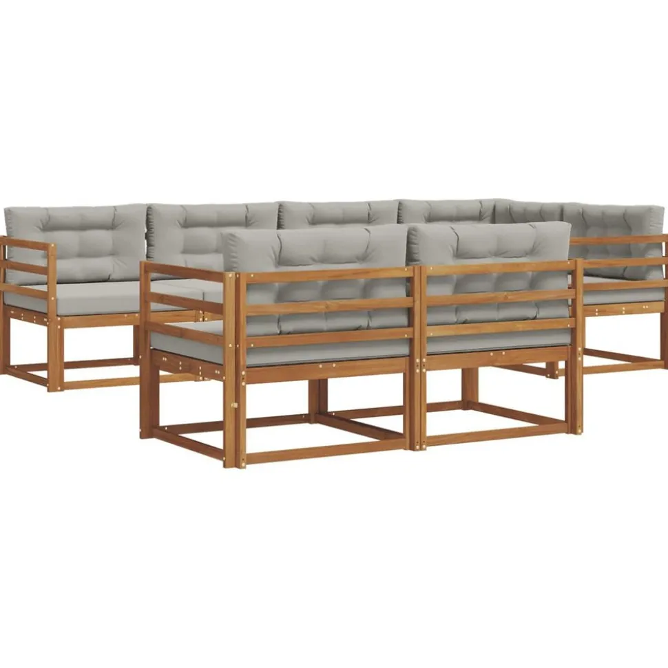 vidaXL Buiten bankenset met kussen 7 pcs Natuurlijk en Lichtgrijs