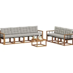 vidaXL Buiten bankenset met kussen 8 pcs Natuurlijk en Lichtgrijs
