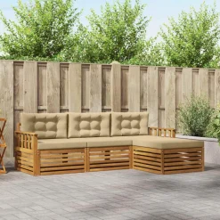 vidaXL Buiten bankenset met kussen 4 pcs Natuurlijk en Beige