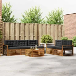 vidaXL Buiten bankenset met kussen 6 pcs Natuurlijk en Antraciet