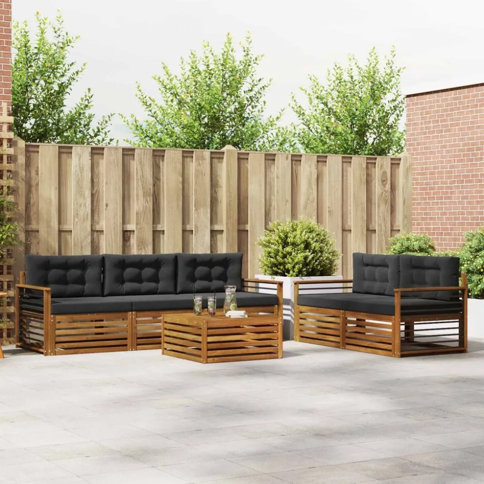 vidaXL Buiten bankenset met kussen 6 pcs Natuurlijk en Antraciet