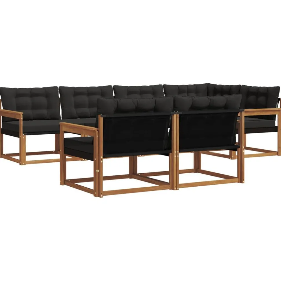 vidaXL Buiten bankenset met kussen 7 pcs Natuurlijk en Zwart