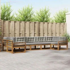 vidaXL Buiten bankenset met kussen 7 pcs Natuurlijk en Lichtgrijs