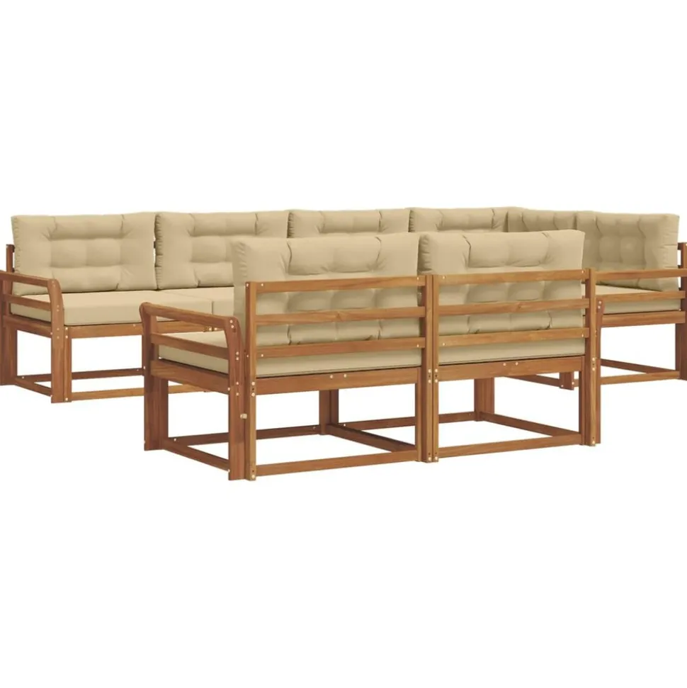 vidaXL Buiten bankenset met kussen 7 pcs Natuurlijk en Beige
