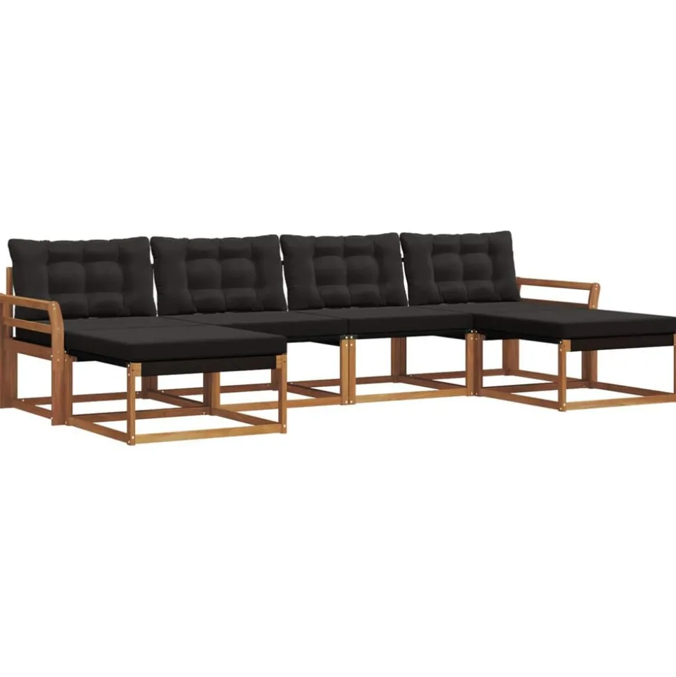 vidaXL Buiten bankenset met kussen 6 pcs Natuurlijk en Zwart