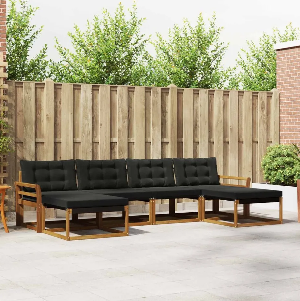 vidaXL Buiten bankenset met kussen 6 pcs Natuurlijk en Zwart