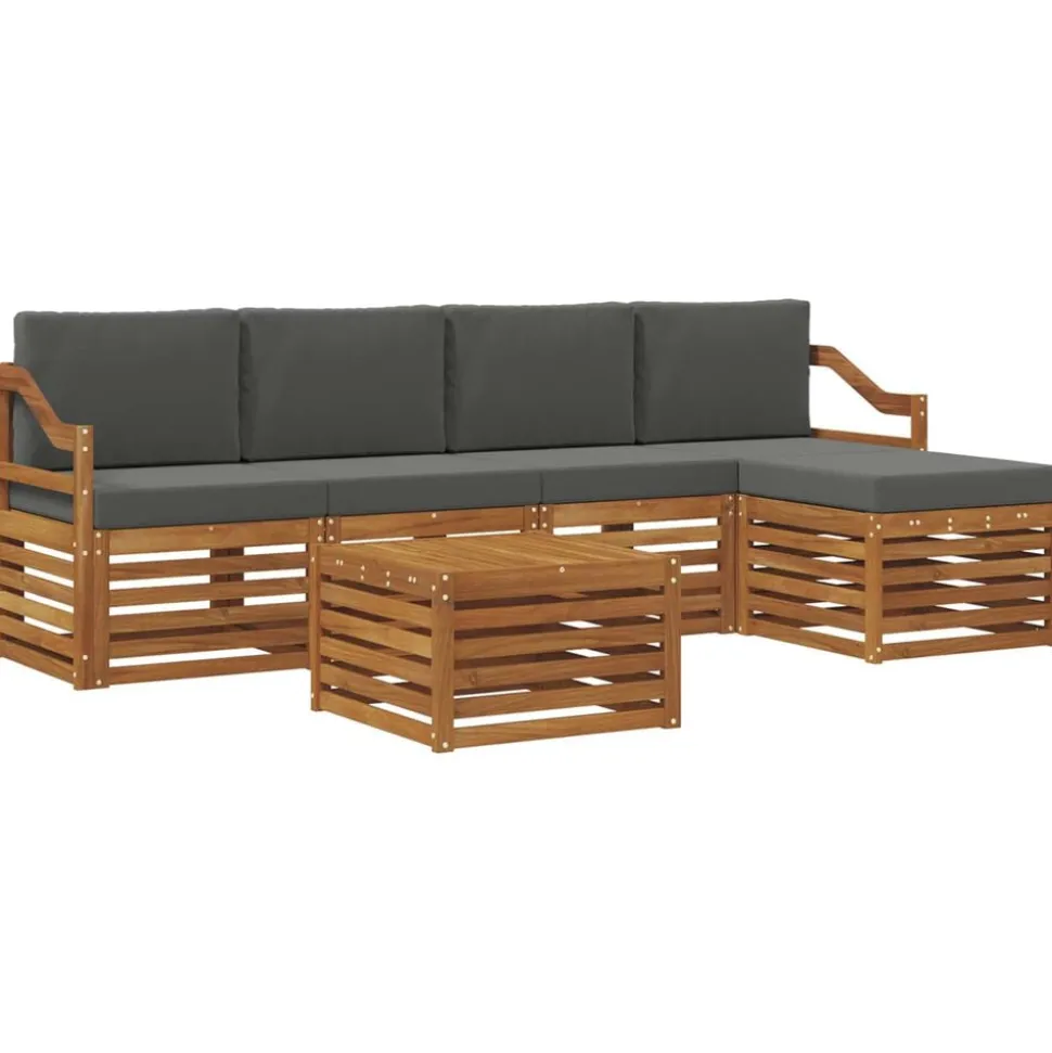 vidaXL Buiten bankenset met kussen 6 pcs Natuurlijk en Antraciet