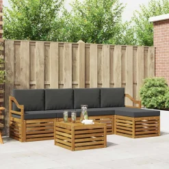 vidaXL Buiten bankenset met kussen 6 pcs Natuurlijk en Antraciet