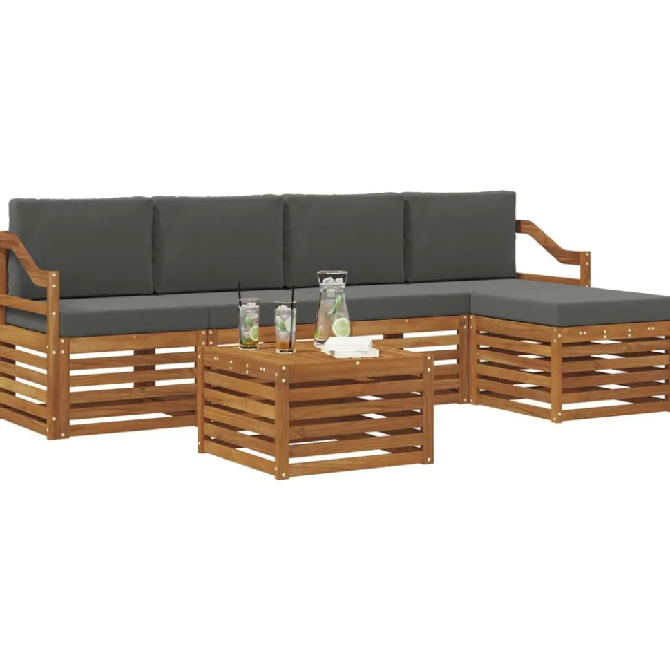 vidaXL Buiten bankenset met kussen 6 pcs Natuurlijk en Antraciet