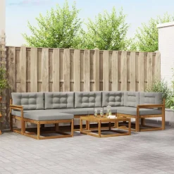 vidaXL Buiten bankenset met kussen 7 pcs Natuurlijk en Lichtgrijs