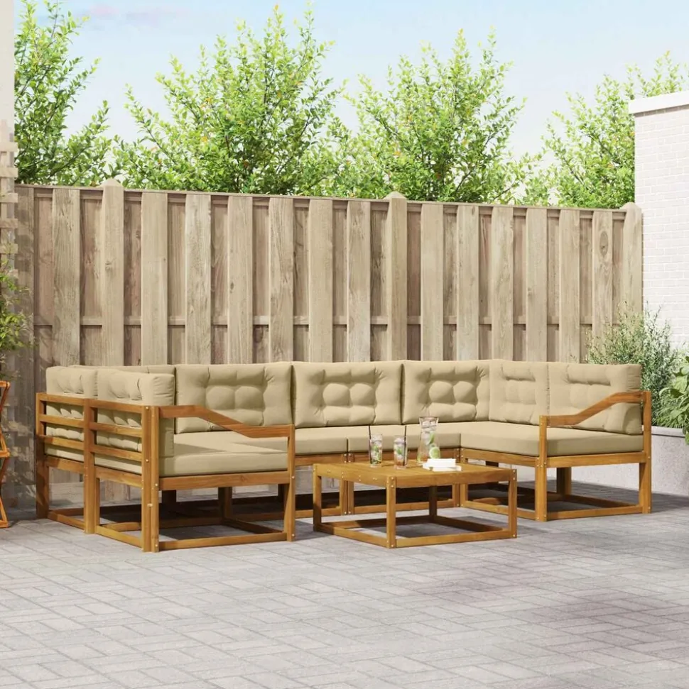 vidaXL Buiten bankenset met kussen 7 pcs Natuurlijk en Beige