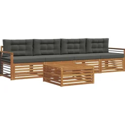 vidaXL Buiten bankenset met kussen 5 pcs Natuurlijk en Antraciet