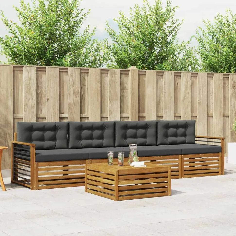 vidaXL Buiten bankenset met kussen 5 pcs Natuurlijk en Antraciet