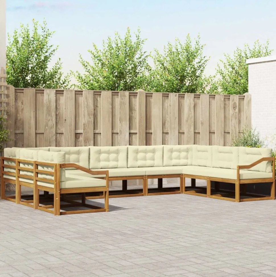 vidaXL Buiten bankenset met kussen 9 pcs Natuurlijk en Crème