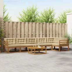 vidaXL Buiten bankenset met kussen 7 pcs Natuurlijk en Beige