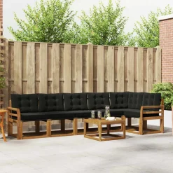 vidaXL Buiten bankenset met kussen 7 pcs Natuurlijk en Zwart