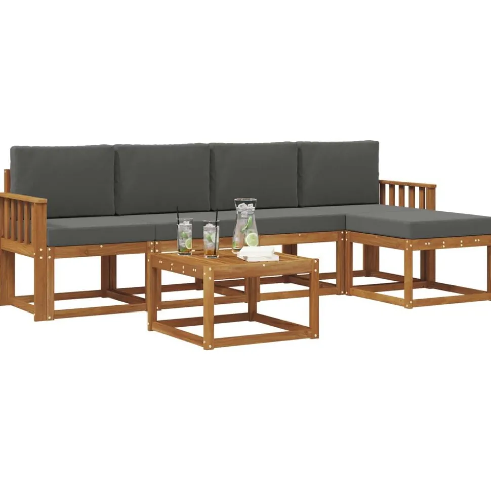 vidaXL Buiten bankenset met kussen 6 pcs Natuurlijk en Antraciet