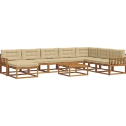 vidaXL Buiten bankenset met kussen 9 pcs Natuurlijk en Beige