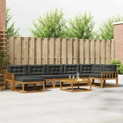 vidaXL Buiten bankenset met kussen 8 pcs Natuurlijk en Antraciet