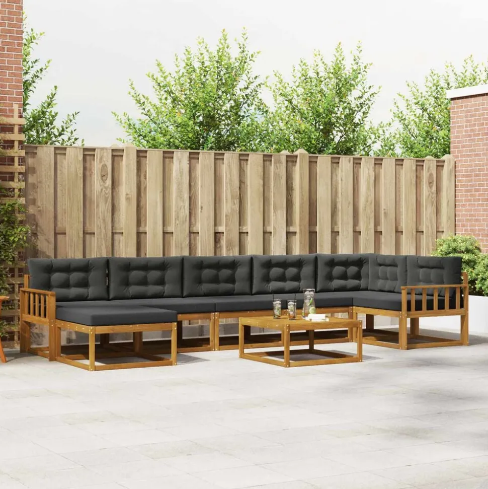 vidaXL Buiten bankenset met kussen 8 pcs Natuurlijk en Antraciet