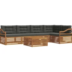 vidaXL Buiten bankenset met kussen 6 pcs Natuurlijk en Antraciet